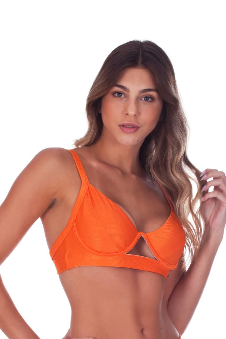Top de Biquíni Com Arco de Sustentação Sem Bojo- Tangerina