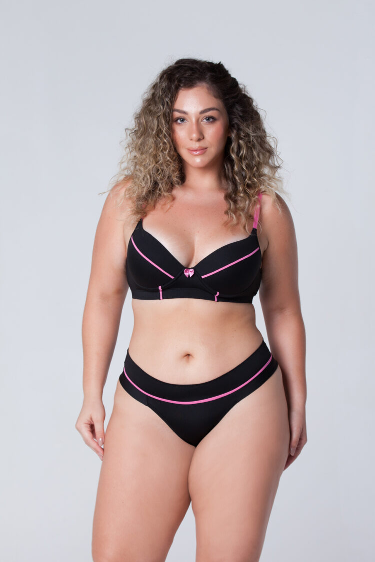 Conjunto de Microfibra Com Bojo Detalhe Com Filete-Preto e Luciana