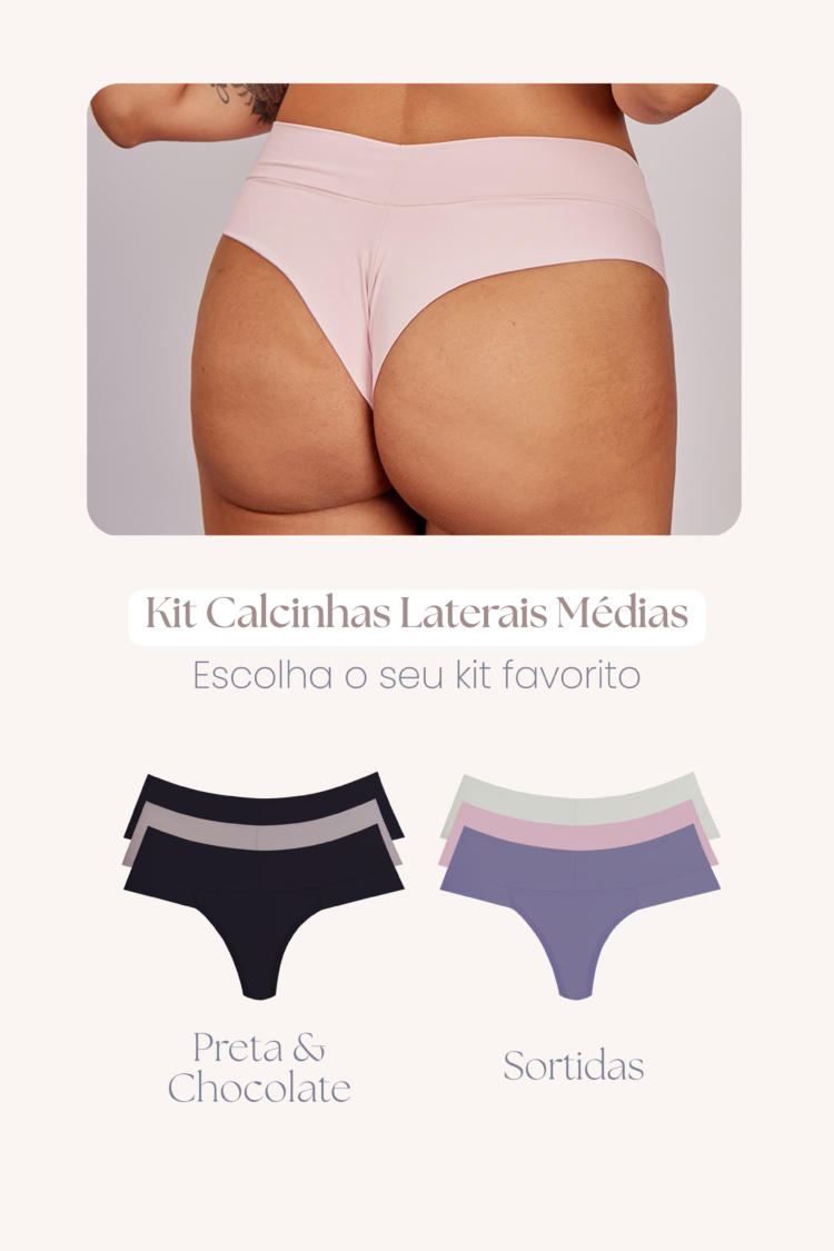 Kit 3 Calcinhas Fio Duplo- Lateral Média e Cós Faixa