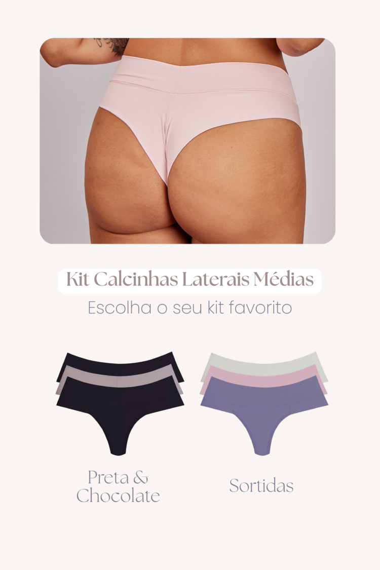 Kit Calcinhas Fio Duplo Laterais Médias Com Cós