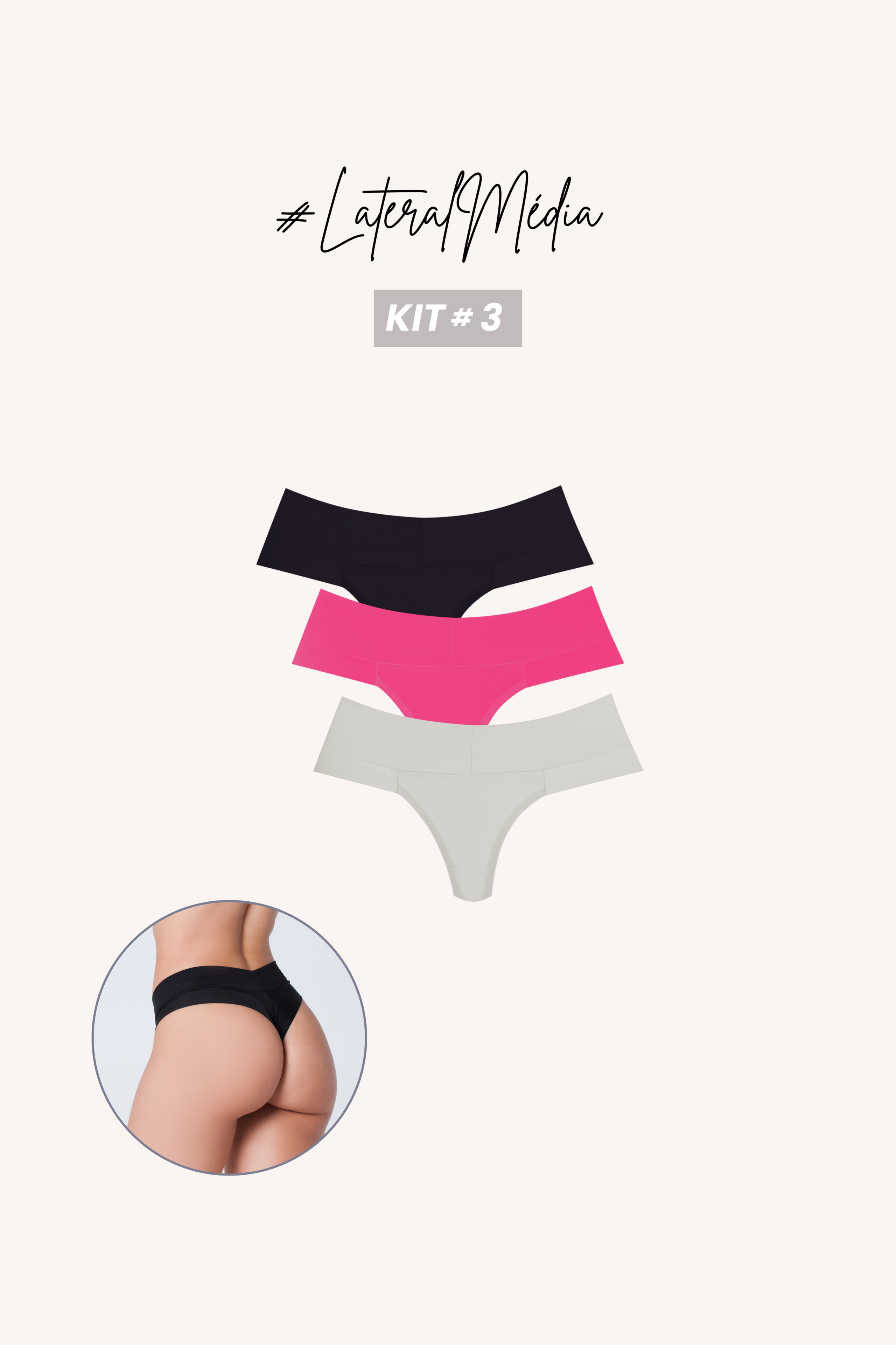 Kit 3 Calcinhas Fio Duplo- Laterais Médias e Cós Faixa