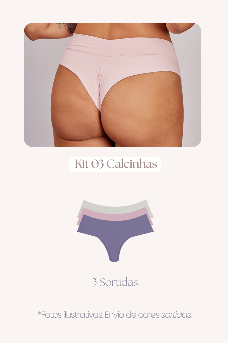 Kit 3 Calcinhas Fio Duplo- Lateral Média e Cós Faixa