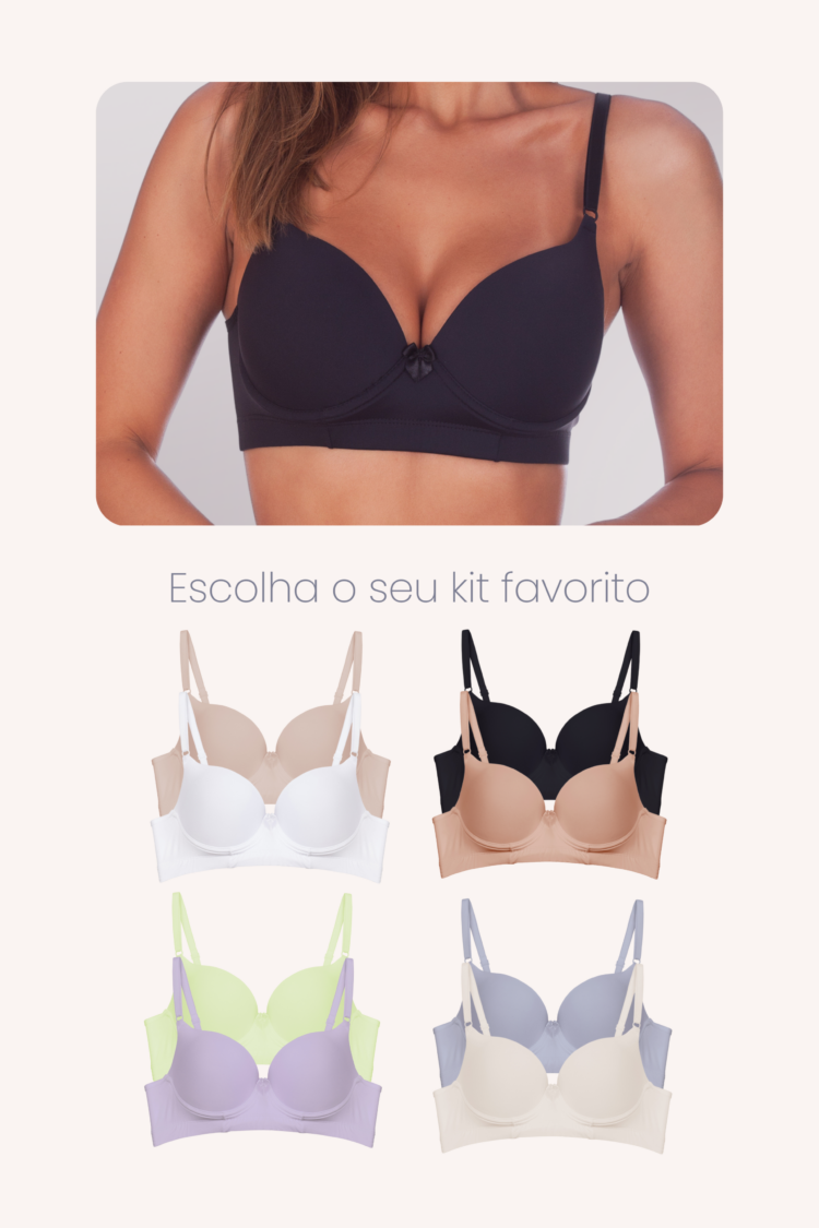 Kit  3 Sutiã Meia Taça Com Base