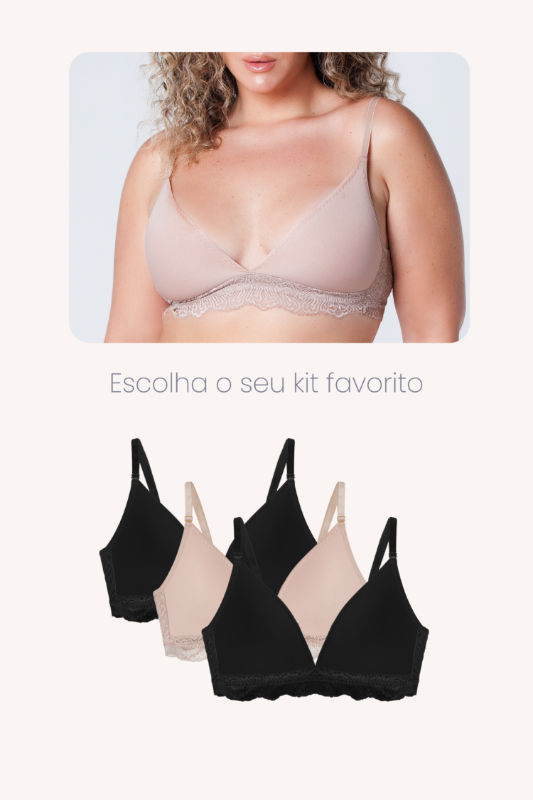 Kit 3 Sutiãs Com Bojo Soft Comfort Base De Renda