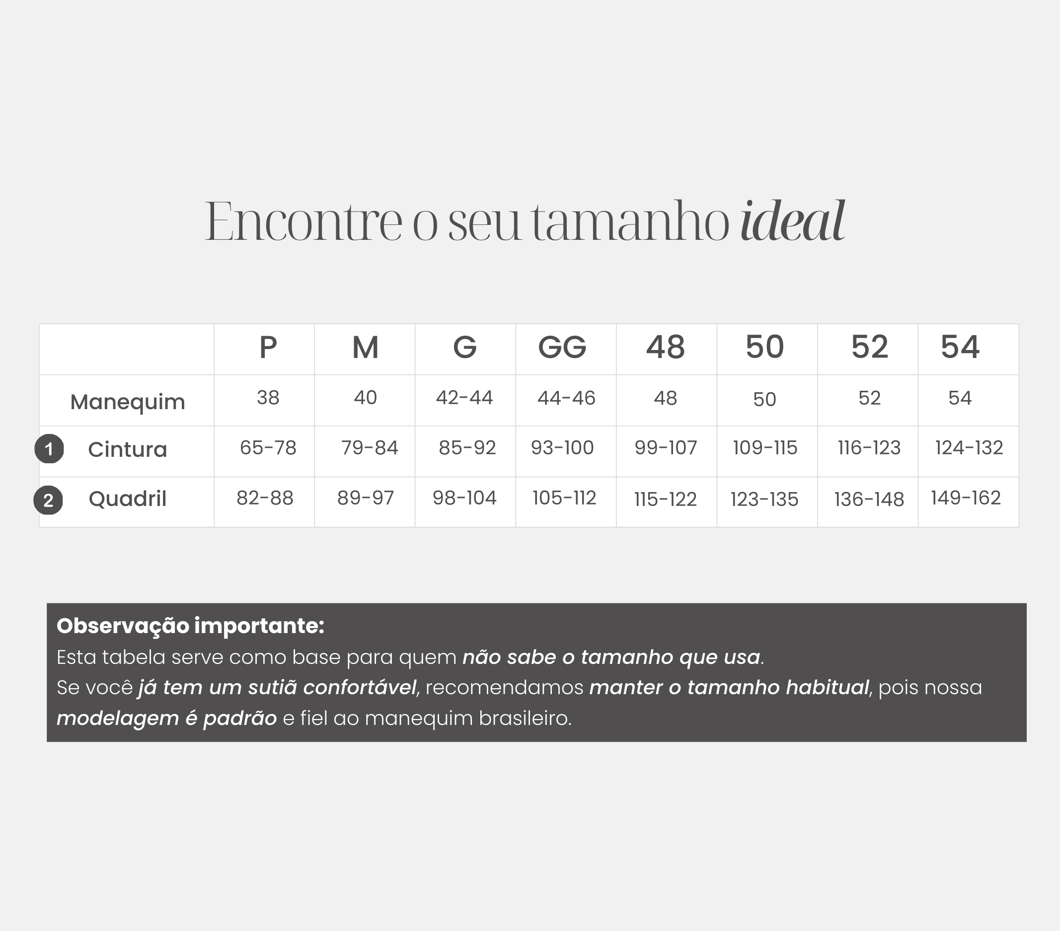 Tabela de Medidas