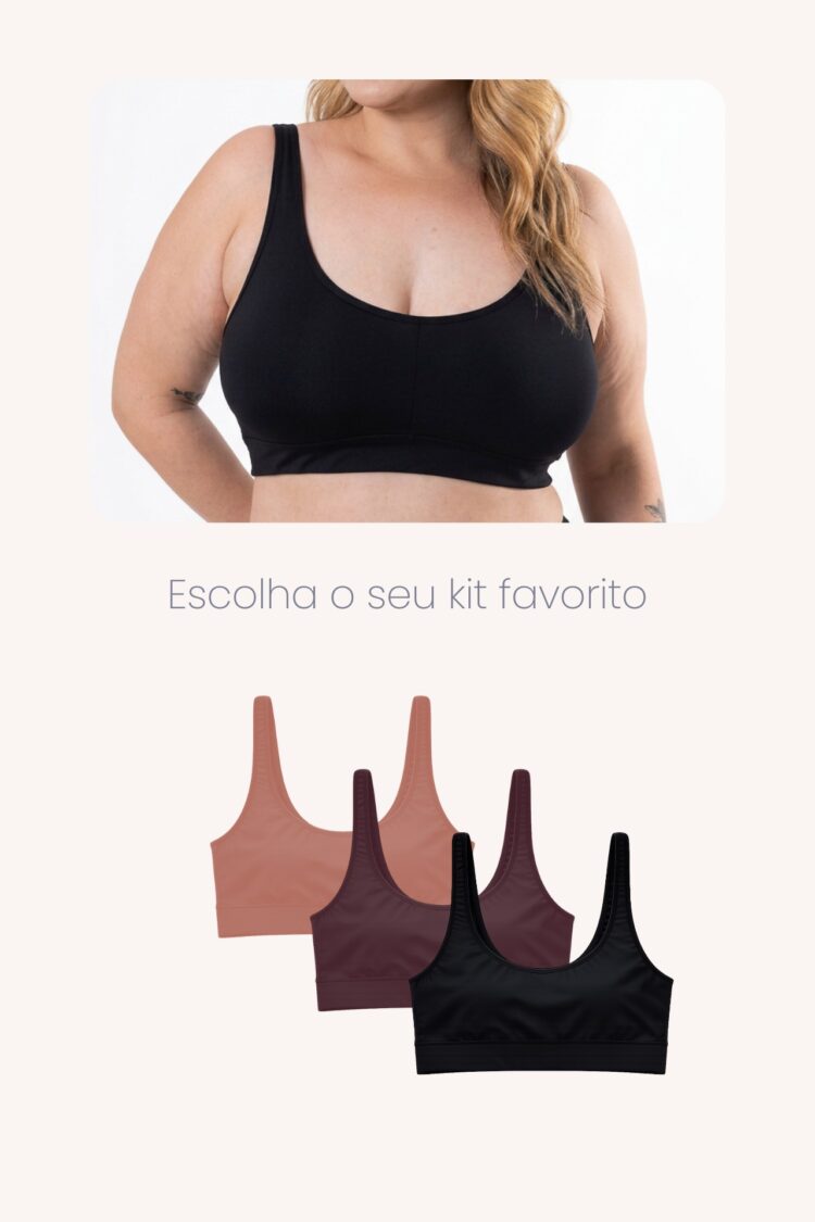 Kit 3 Tops Duplos Alças Reforçadas